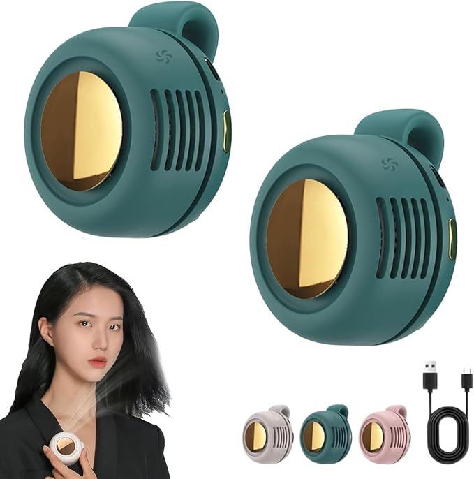 2 pack Portable Silent Mini Bladeless Electric Fan, Mini Whirlwind Fan for Waist Clip Fan, 3 Speeds Hands-Free Neck