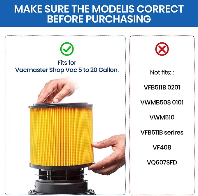 2 Pack Replacement Filter Compatible with 5 to 20 Gallon, Vac Master VCFS Standard Disposal Cartridge