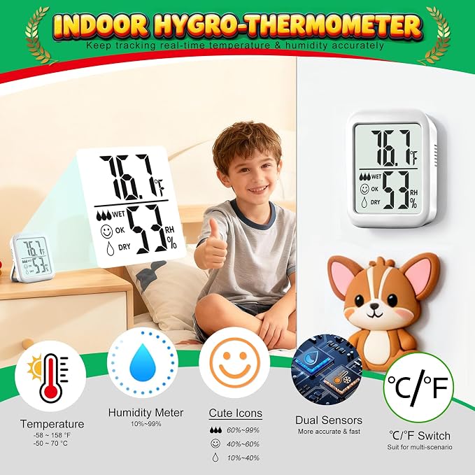 2 Pack Room Thermometer for Home, Indoor Hygrometer Humidity Meter Gauge, Digital Temperature and Humidity Sensor Monitor for