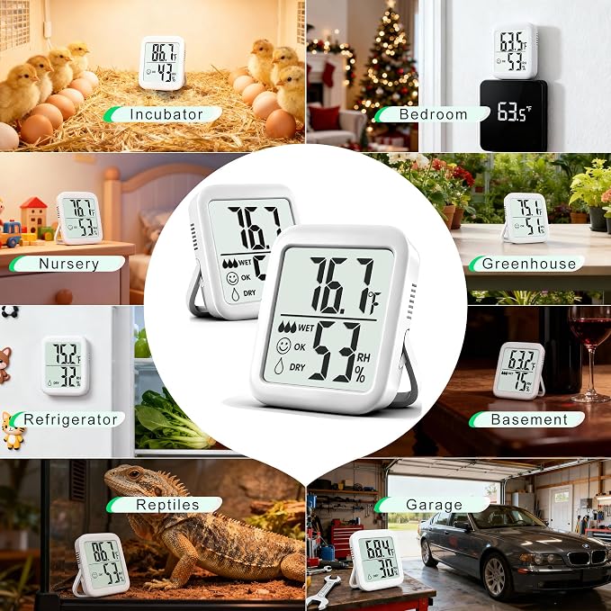 2 Pack Room Thermometer for Home, Indoor Hygrometer Humidity Meter Gauge, Digital Temperature and Humidity Sensor Monitor for