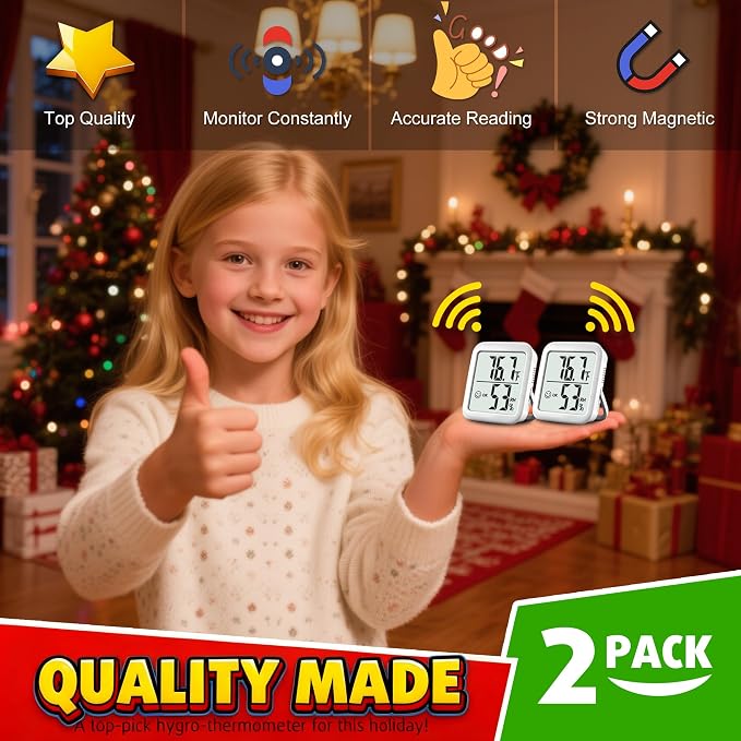 2 Pack Room Thermometer for Home, Indoor Hygrometer Humidity Meter Gauge, Digital Temperature and Humidity Sensor Monitor for