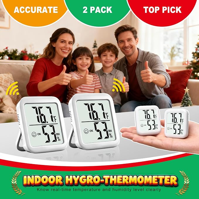 2 Pack Room Thermometer for Home, Indoor Hygrometer Humidity Meter Gauge, Digital Temperature and Humidity Sensor Monitor for