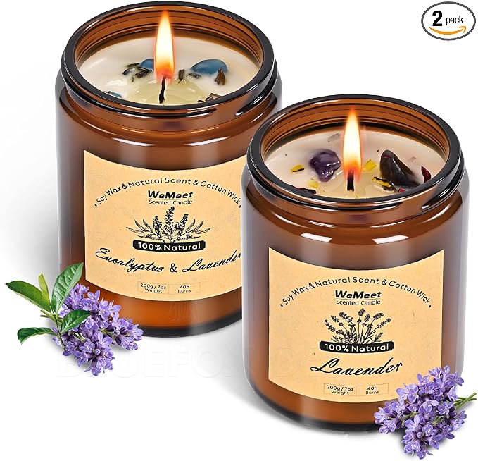 2 Pack Scented Candles Gift Set, Lavender Candles for Home Scented with Crystals 7oz, product image