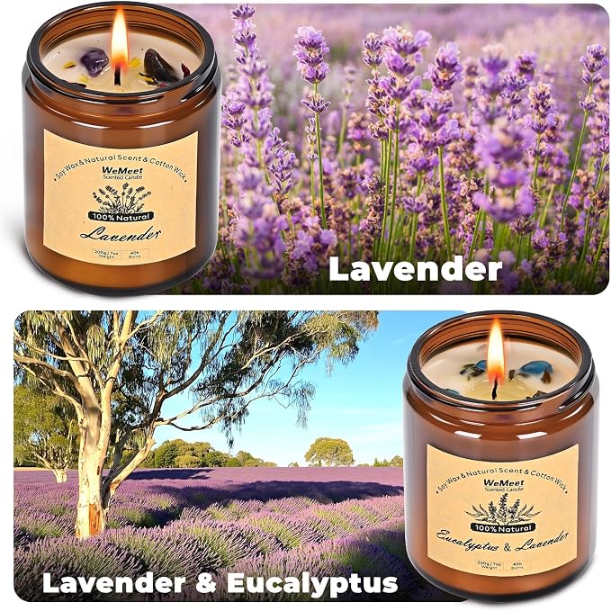 2 Pack Scented Candles Gift Set, Lavender Candles for Home Scented with Crystals 7oz, alternate product view 2