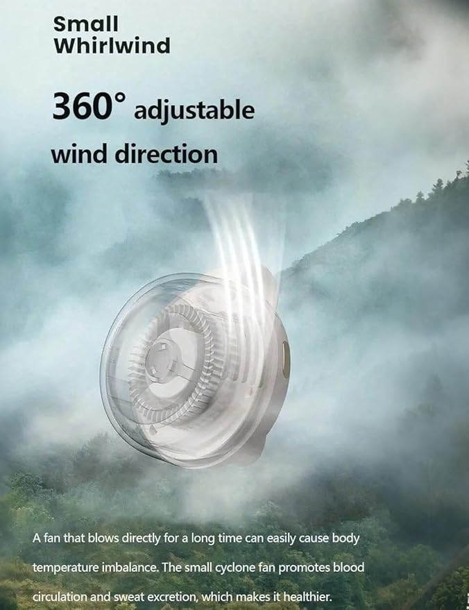 2 Pack Small Clip on Fan for Shirt & Waist, Portable Silent Mini Bladeless Electric Fan, 3 Speeds Hands-Free Neck Whirlwind