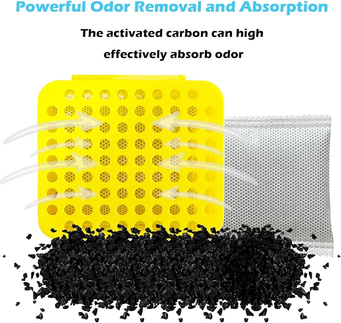 2 Pack Stick On Deodorizing Box, 12 Pack Odor Removing Refills for Trash Can, Activated Charcoal Odor Eliminator for Indoor