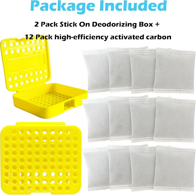 2 Pack Stick On Deodorizing Box, 12 Pack Odor Removing Refills for Trash Can, Activated Charcoal Odor Eliminator for Indoor