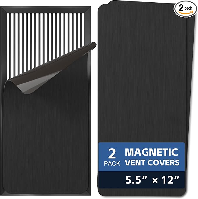 2 Pack Strong Magnetic Vent Covers 5.5”x12” Metallic Black Air Vent Magnet Cover for Floor Wall Ceiling Steel Registers Home