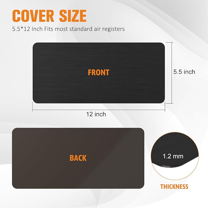 2 Pack Strong Magnetic Vent Covers 5.5”x12” Metallic Black Air Vent Magnet Cover for Floor Wall Ceiling Steel Registers Home