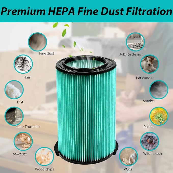 2 Pack VF6000 5-Layer Pleated Replacement Vacuum Filter Compatible for 5-20 Gallon Wet/Dry Vacuums,Fit for