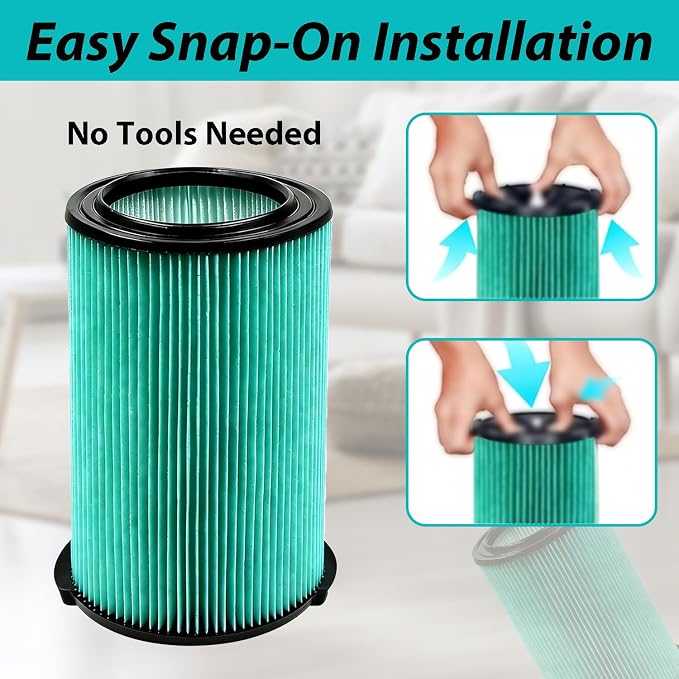 2 Pack VF6000 5-Layer Pleated Replacement Vacuum Filter Compatible for 5-20 Gallon Wet/Dry Vacuums,Fit for