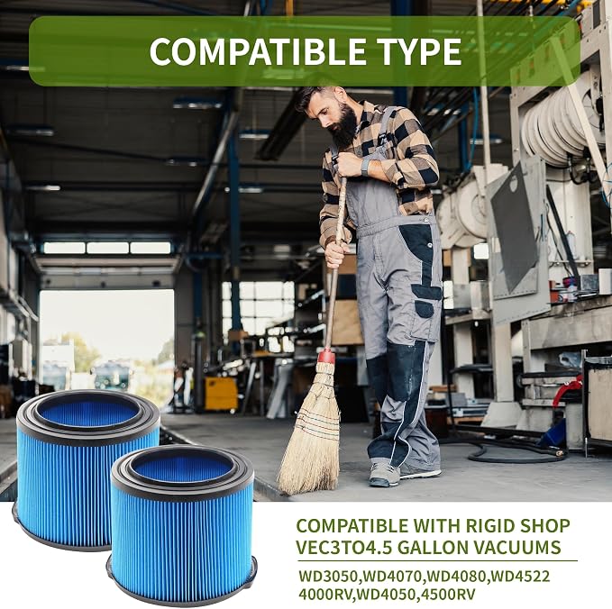 2 Pack Wet Dry Vac Filter VF3500 3 Layer Fine Filter, Half Height Replacement V3500 Filter for 3-4.5 Gallon Vacs WD3050