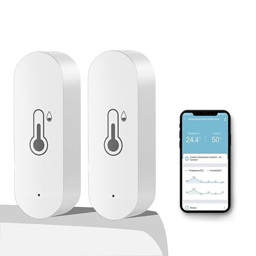 2 Pack WiFi Temperature Humidity Sensor Smart Hygrometer Thermometer Sensor with APP Remote Monitor and Alert High Precision