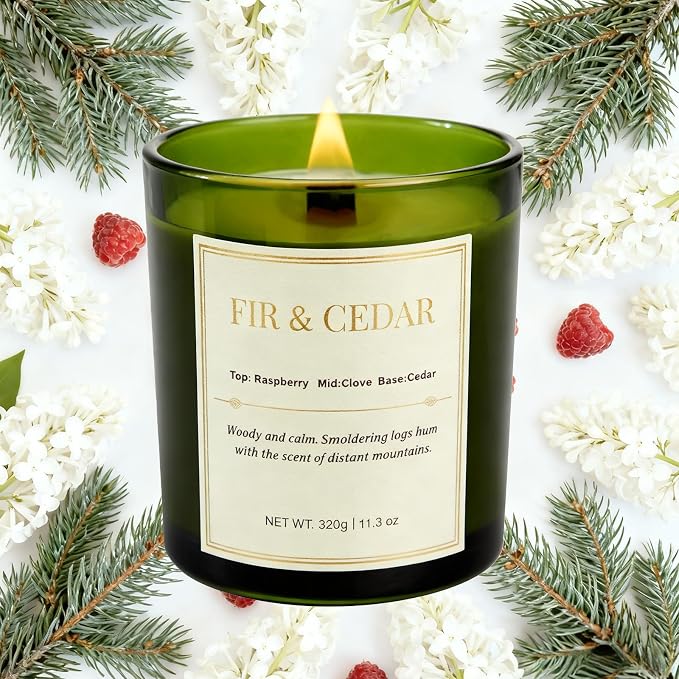 2 Pack Wood Wick Scented Candle Gift Set –Balsam Fir & Cedarwood Natural Soy Wax Candles with Individual Gift Boxes,Long