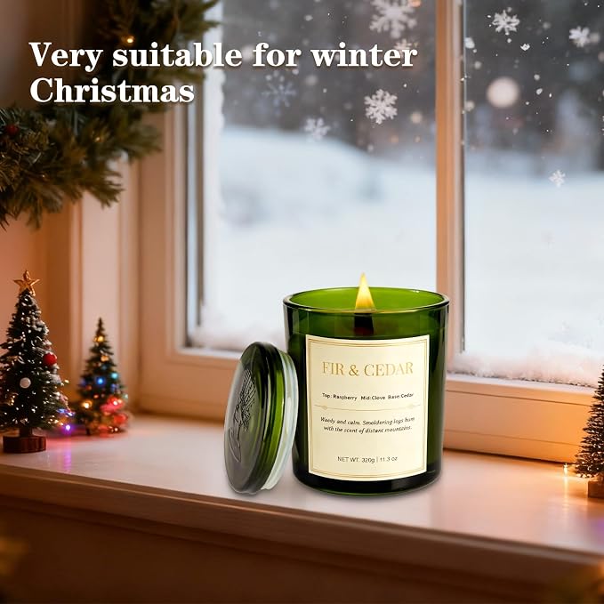 2 Pack Wood Wick Scented Candle Gift Set –Balsam Fir & Cedarwood Natural Soy Wax Candles with Individual Gift Boxes,Long