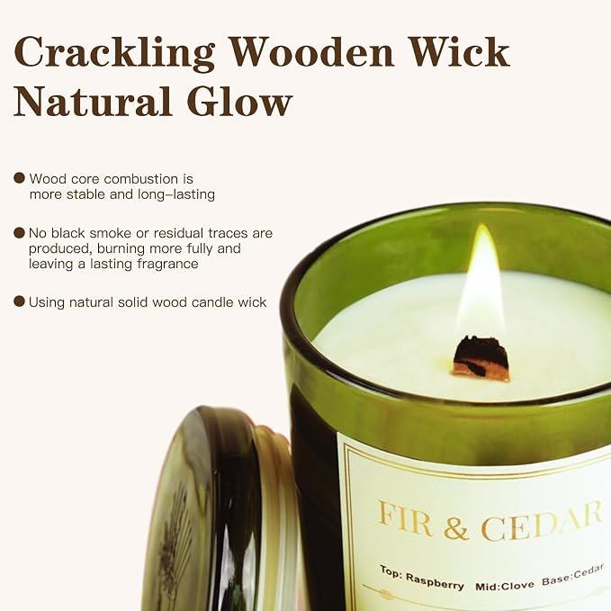 2 Pack Wood Wick Scented Candle Gift Set –Balsam Fir & Cedarwood Natural Soy Wax Candles with Individual Gift Boxes,Long