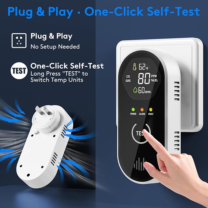 2 Packs Carbon Monoxide Detectors, 4-in-1 CO & Natural Gas Detection Plug-in, 85dB Warning with Digital Screen, alternate