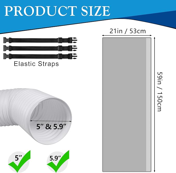 2 Packs Portable AC Hose Sleeve, Portable Air Conditioner Hose Cover Wrap, Fits for 5" & 5.9" Diameter Exhaust Hose,Hoses