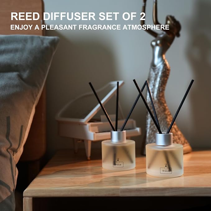2 Packs Reed Diffusers Set- Home Fragrance, Lemon Verbena Diffuser Essential Oil, 16 Diffuser Sticks for Bathroom, Living