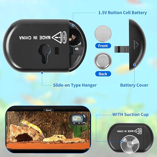 2 Packs Reptile Thermometer Hygrometer Digital Display Temperature and Humidity Moniter for Reptiles Rearing Box with