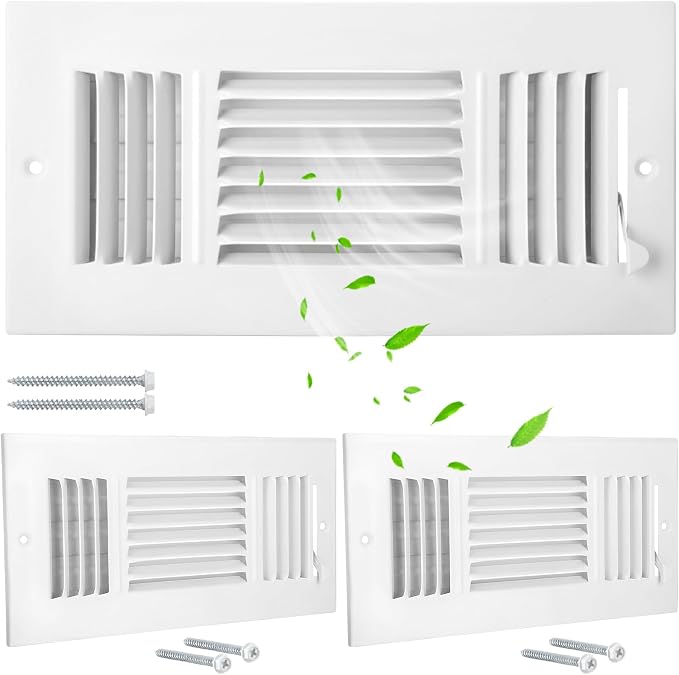2 Pcs 10 x 4 Inch Ceiling Vent Covers for Home Sidewall and Ceiling 3 Way Vent Register for Sidewall Solid Steel Manual