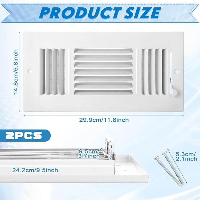 2 Pcs 10 x 4 Inch Ceiling Vent Covers for Home Sidewall and Ceiling 3 Way Vent Register for Sidewall Solid Steel Manual