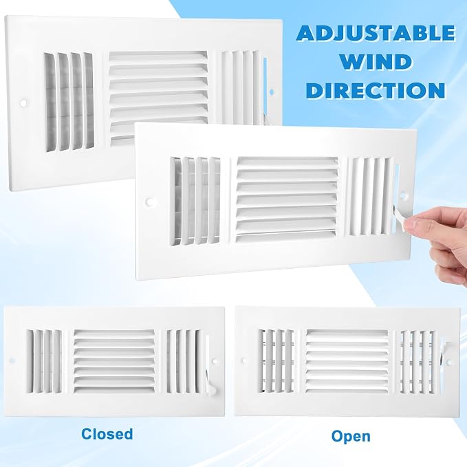 2 Pcs 10 x 4 Inch Ceiling Vent Covers for Home Sidewall and Ceiling 3 Way Vent Register for Sidewall Solid Steel Manual