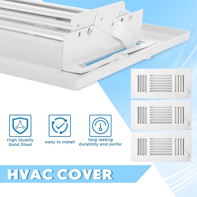 2 Pcs 10 x 4 Inch Ceiling Vent Covers for Home Sidewall and Ceiling 3 Way Vent Register for Sidewall Solid Steel Manual