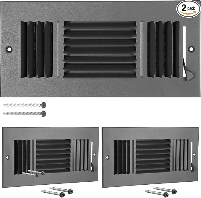 2 Pcs 10 x 4 Inch Ceiling Vent Covers for Home Sidewall and Ceiling 3 Way Vent Register for Sidewall Solid Steel Manual