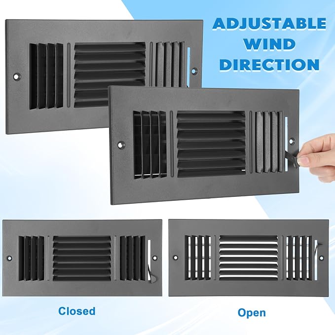 2 Pcs 10 x 4 Inch Ceiling Vent Covers for Home Sidewall and Ceiling 3 Way Vent Register for Sidewall Solid Steel Manual