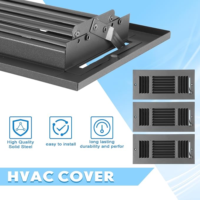 2 Pcs 10 x 4 Inch Ceiling Vent Covers for Home Sidewall and Ceiling 3 Way Vent Register for Sidewall Solid Steel Manual