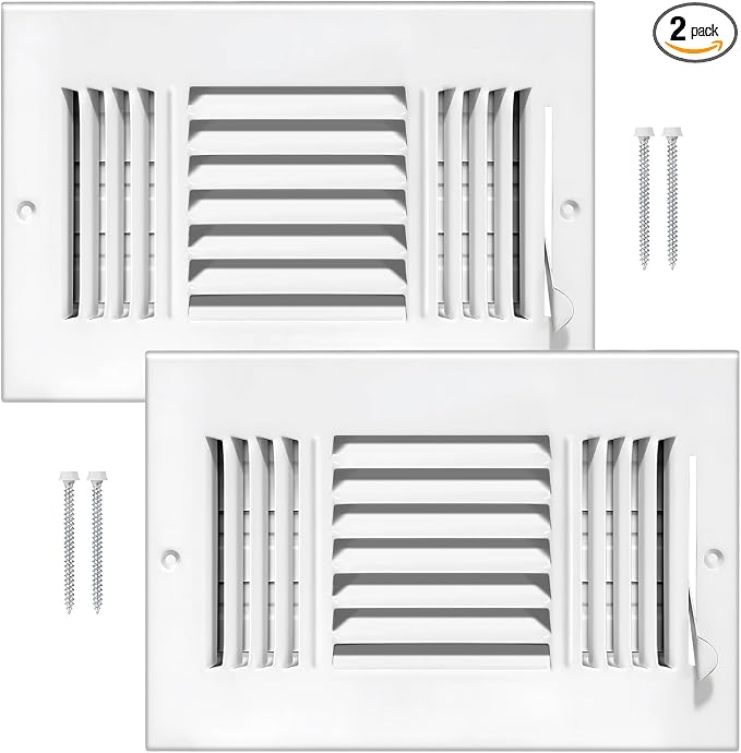 2 Pcs 10x6 Inch Air Vent Covers - 3-Way Solid Metal Wall & Ceiling Register, Return Air Vent (White, Interior Size 10 x 6)