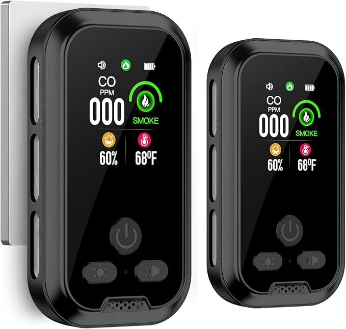 2-Pcs 4IN1 Plug in Smoke & Carbon Monoxide Detector Combination Builti-in 2000 mAh Backup Battery HD Screen [Smoke CO Temp