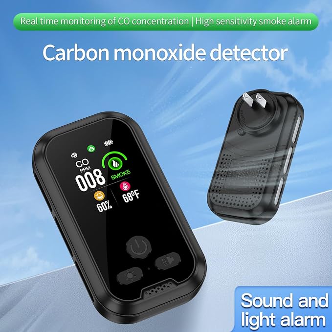 2-Pcs 4IN1 Plug in Smoke & Carbon Monoxide Detector Combination Builti-in 2000 mAh Backup Battery HD Screen [Smoke CO Temp