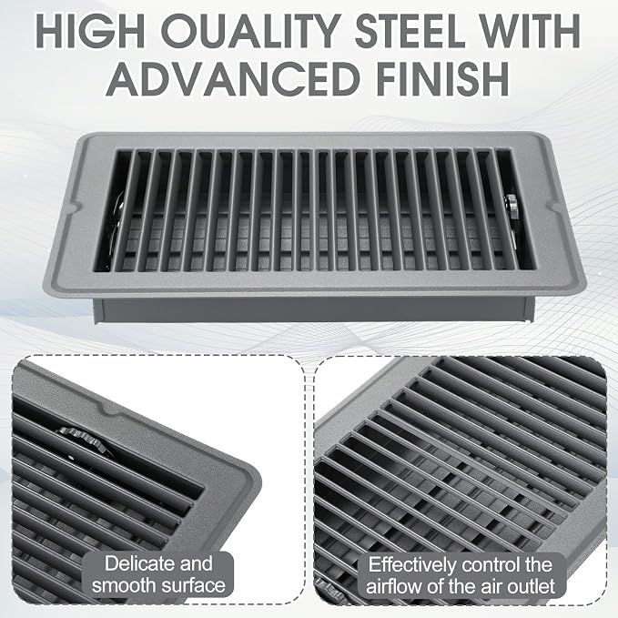 2 Pcs 6 x 10'' Grey Floor Vent Covers Heavy Duty Floor Register Metal Heat Vent Covers with Rust Proof Finish for Home