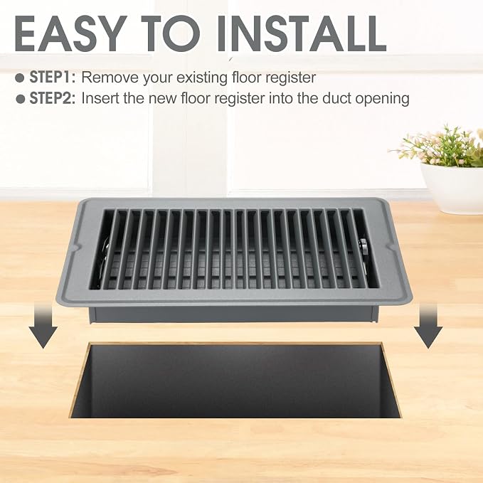 2 Pcs 6 x 10'' Grey Floor Vent Covers Heavy Duty Floor Register Metal Heat Vent Covers with Rust Proof Finish for Home
