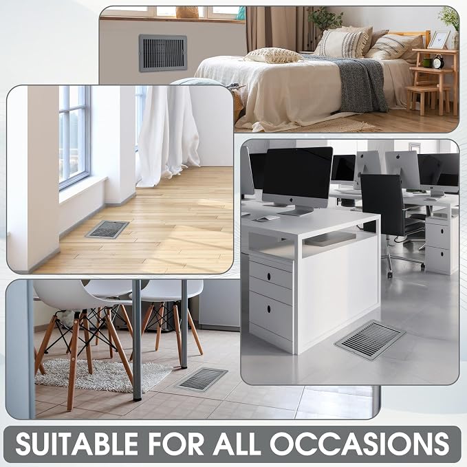 2 Pcs 6 x 10'' Grey Floor Vent Covers Heavy Duty Floor Register Metal Heat Vent Covers with Rust Proof Finish for Home