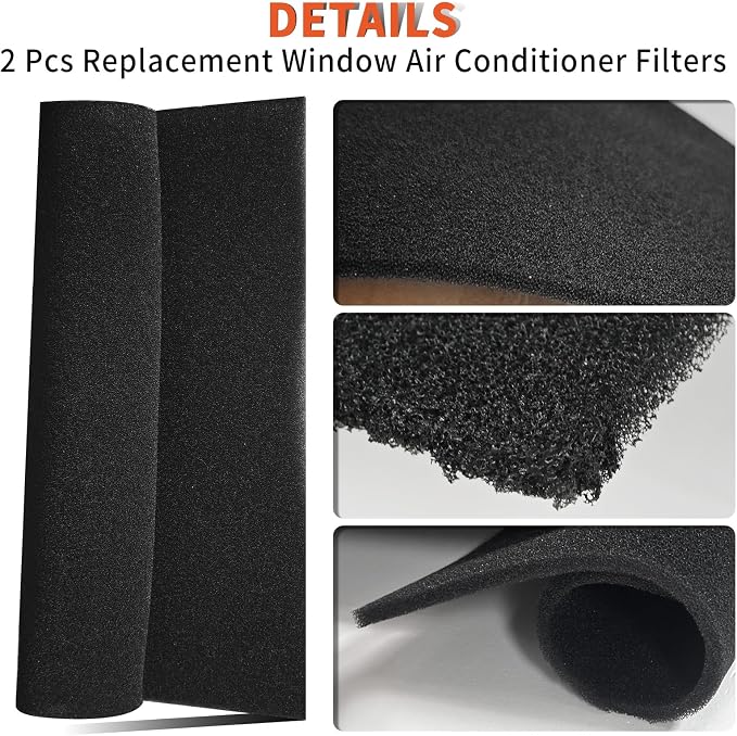 2 Pcs Air Conditioner Replacement Filters 40 PPI - 24 x 15 x 1/4 in Cut to Fit Foam for, GE, HEPA, Next Gen AC