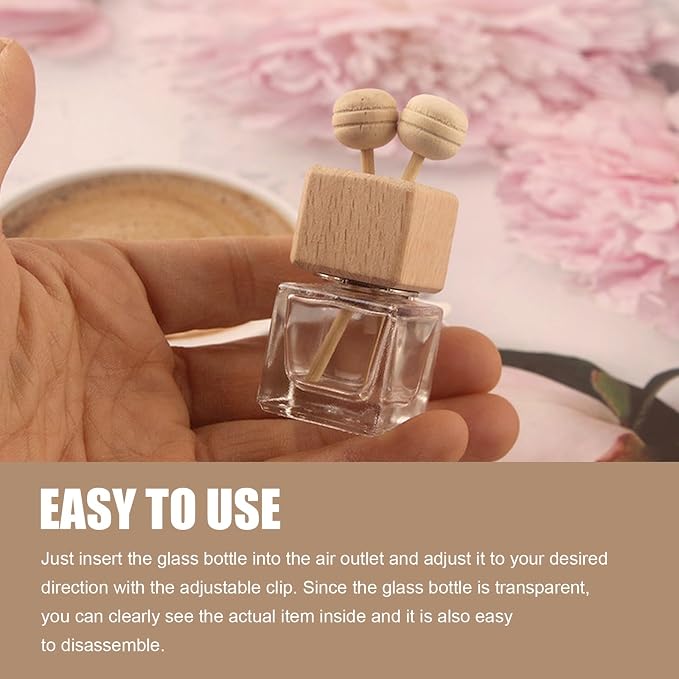 2 PCS Car Diffuser Air Freshener Bottles, Refillable Empty Glass Essential Oil Diffuser Vent Clip & Wooden Caps Sticks