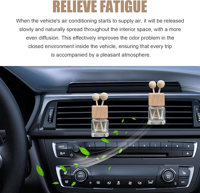 2 PCS Car Diffuser Air Freshener Bottles, Refillable Empty Glass Essential Oil Diffuser Vent Clip & Wooden Caps Sticks