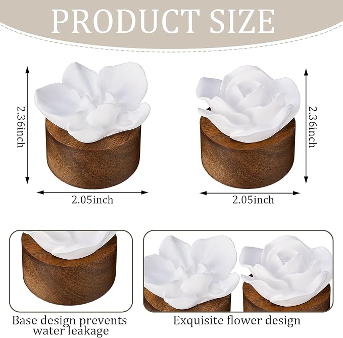 2 Pcs Ceramic Rose Diffuser Flower Passive Essential Oil Diffuser Flower Ceramic Aromatherapy Non Electric Battery for Home