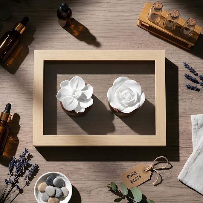 2 Pcs Ceramic Rose Diffuser Flower Passive Essential Oil Diffuser Flower Ceramic Aromatherapy Non Electric Battery for Home