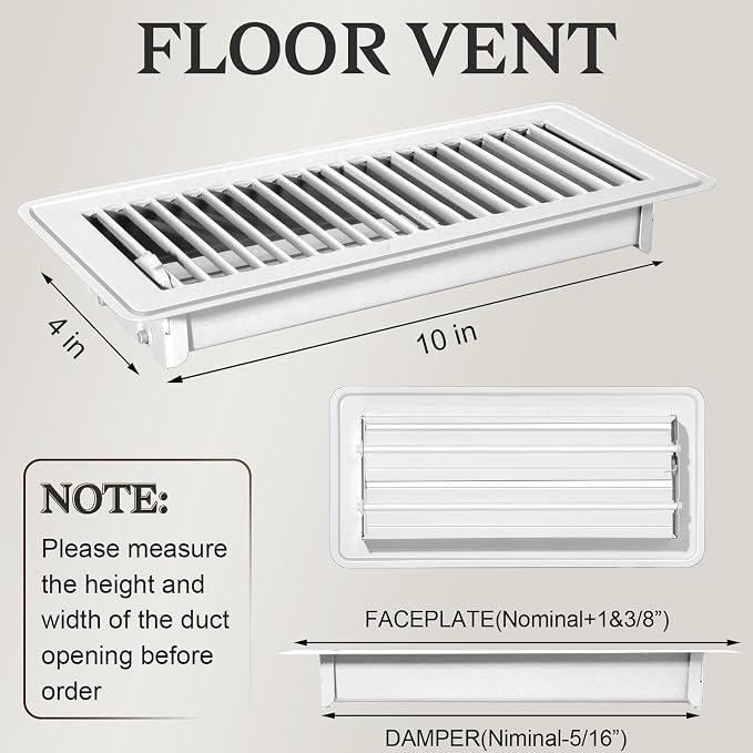 2 PCS Floor Vents Floor Registers 4x10 inch, Heavy Duty Metal Heat Air Vent Covers 4 X 10 with Rust Proof Finish for Home
