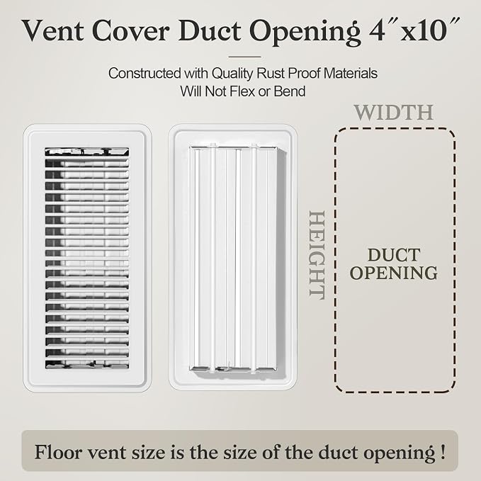 2 PCS Floor Vents Floor Registers 4x10 inch, Heavy Duty Metal Heat Air Vent Covers 4 X 10 with Rust Proof Finish for Home