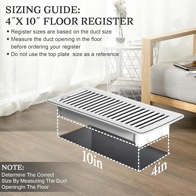 2 PCS Floor Vents Floor Registers 4x10 inch, Heavy Duty Metal Heat Air Vent Covers 4 X 10 with Rust Proof Finish for Home