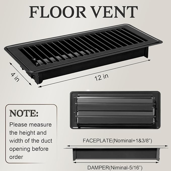 2 PCS Floor Vents Floor Registers 4x12 inch, Heavy Duty Metal Heat Air Vent Covers 4 X 12 with Rust Proof Finish for Home