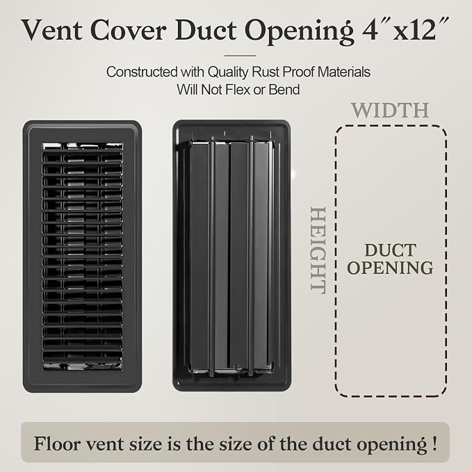 2 PCS Floor Vents Floor Registers 4x12 inch, Heavy Duty Metal Heat Air Vent Covers 4 X 12 with Rust Proof Finish for Home