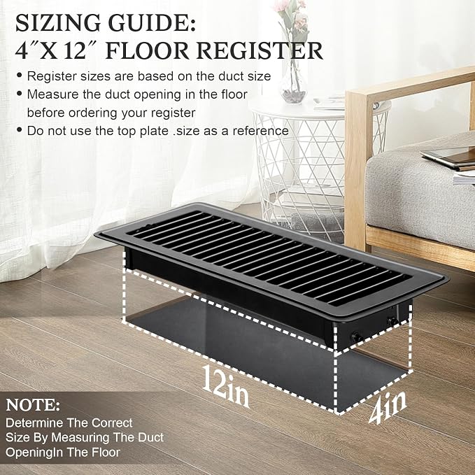 2 PCS Floor Vents Floor Registers 4x12 inch, Heavy Duty Metal Heat Air Vent Covers 4 X 12 with Rust Proof Finish for Home