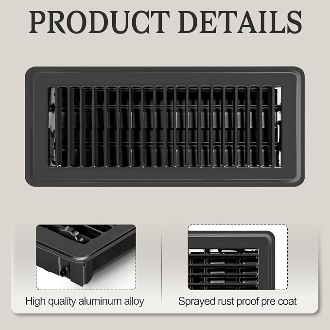 2 PCS Floor Vents Floor Registers 4x12 inch, Heavy Duty Metal Heat Air Vent Covers 4 X 12 with Rust Proof Finish for Home