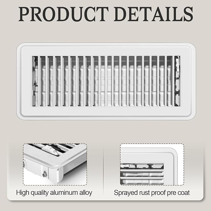 2 PCS Floor Vents Floor Registers 4x12 inch, Heavy Duty Metal Heat Air Vent Covers 4 X 12 with Rust Proof Finish for Home